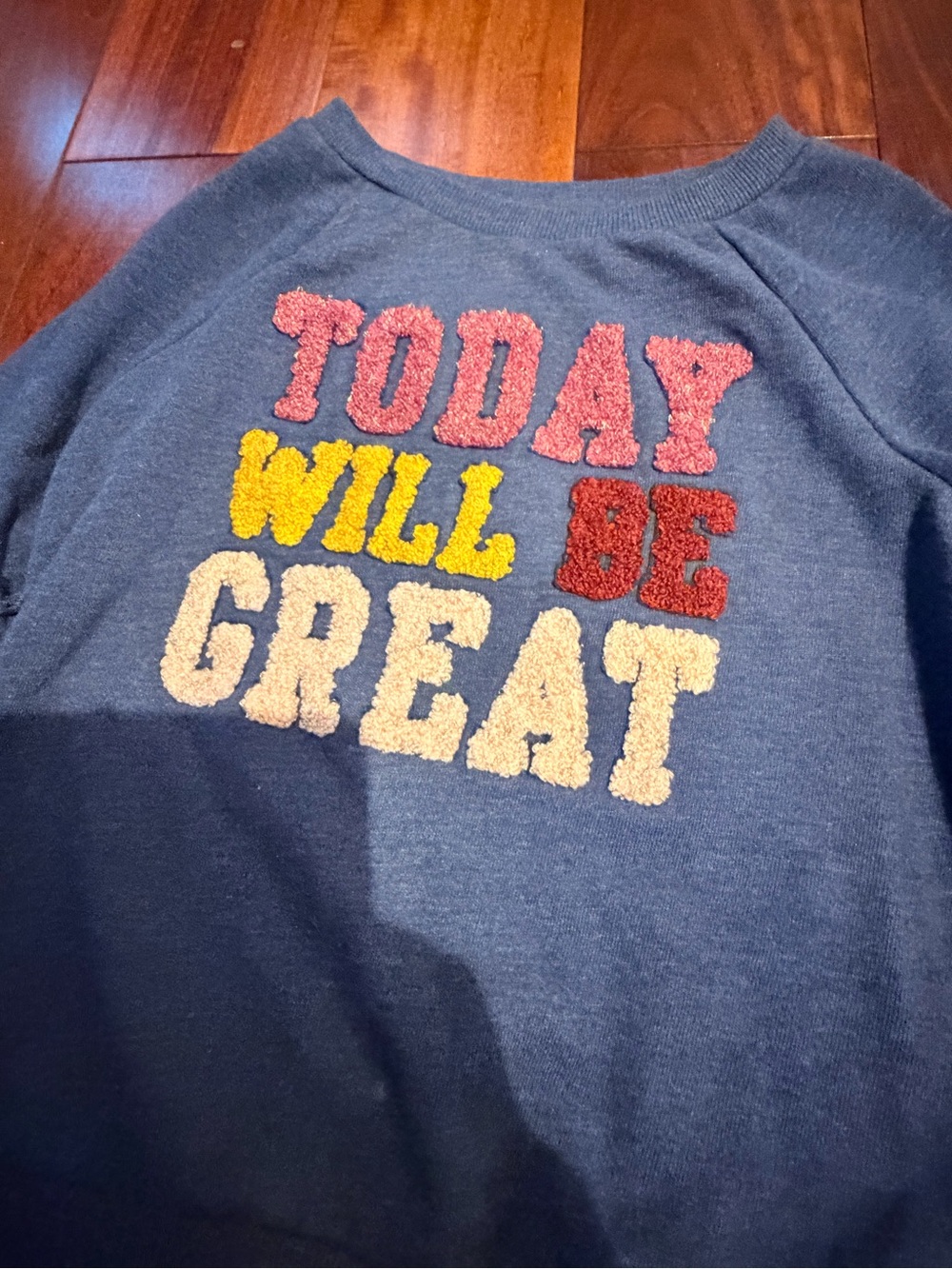 Epic Threads Navy Ruffle-Sleeve Sweatshirt with Multicolor Puff Lettering - Picture 2 of 5